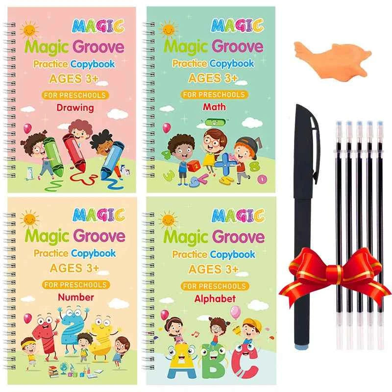 2025 4 Books/set English Sank Magic Practice Copybook French Number Tracing Book German Calligraphy Spanish Reusable Writing Tool