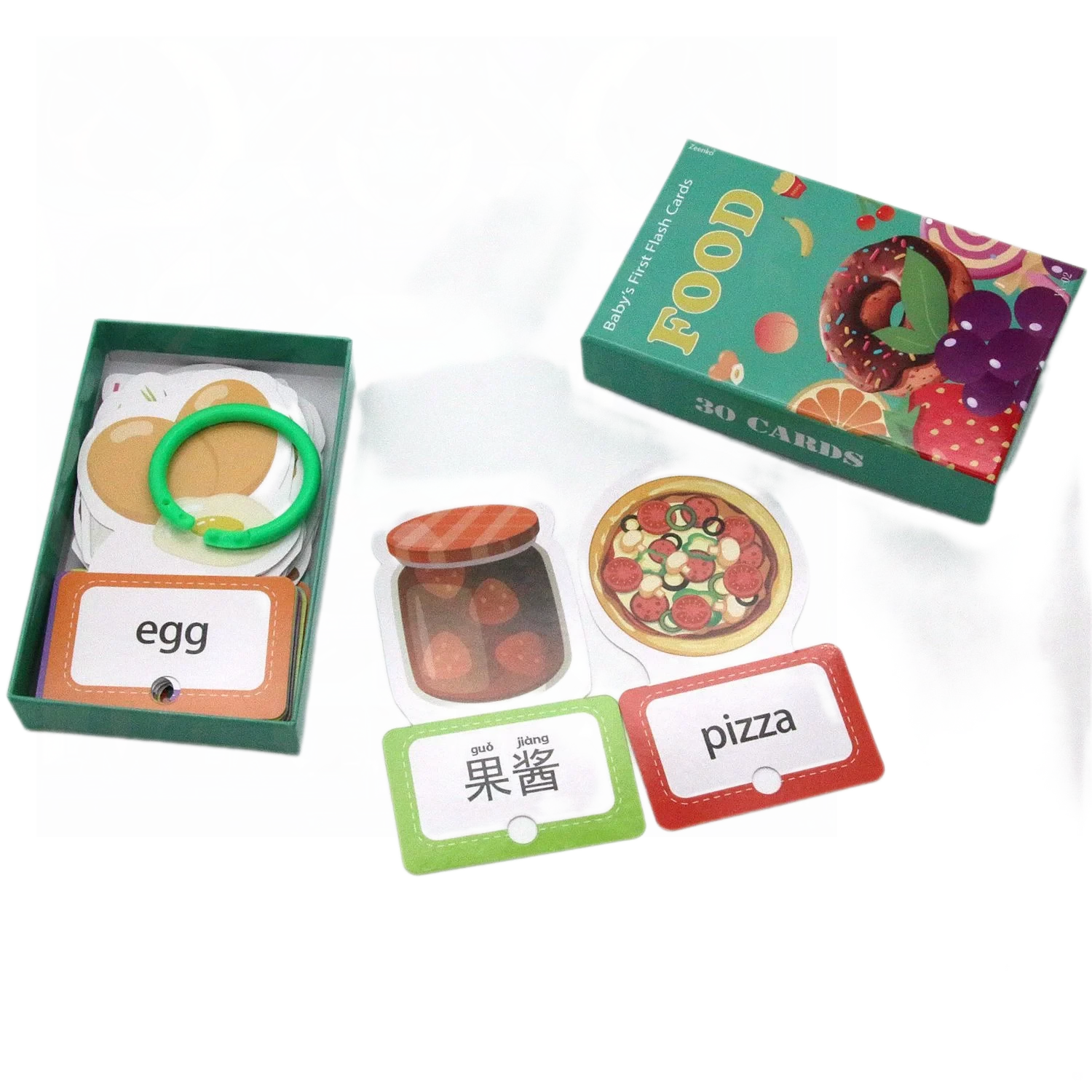 Cross border Chinese English puzzle enlightenment literacy early education card flash card with themes of animals, food