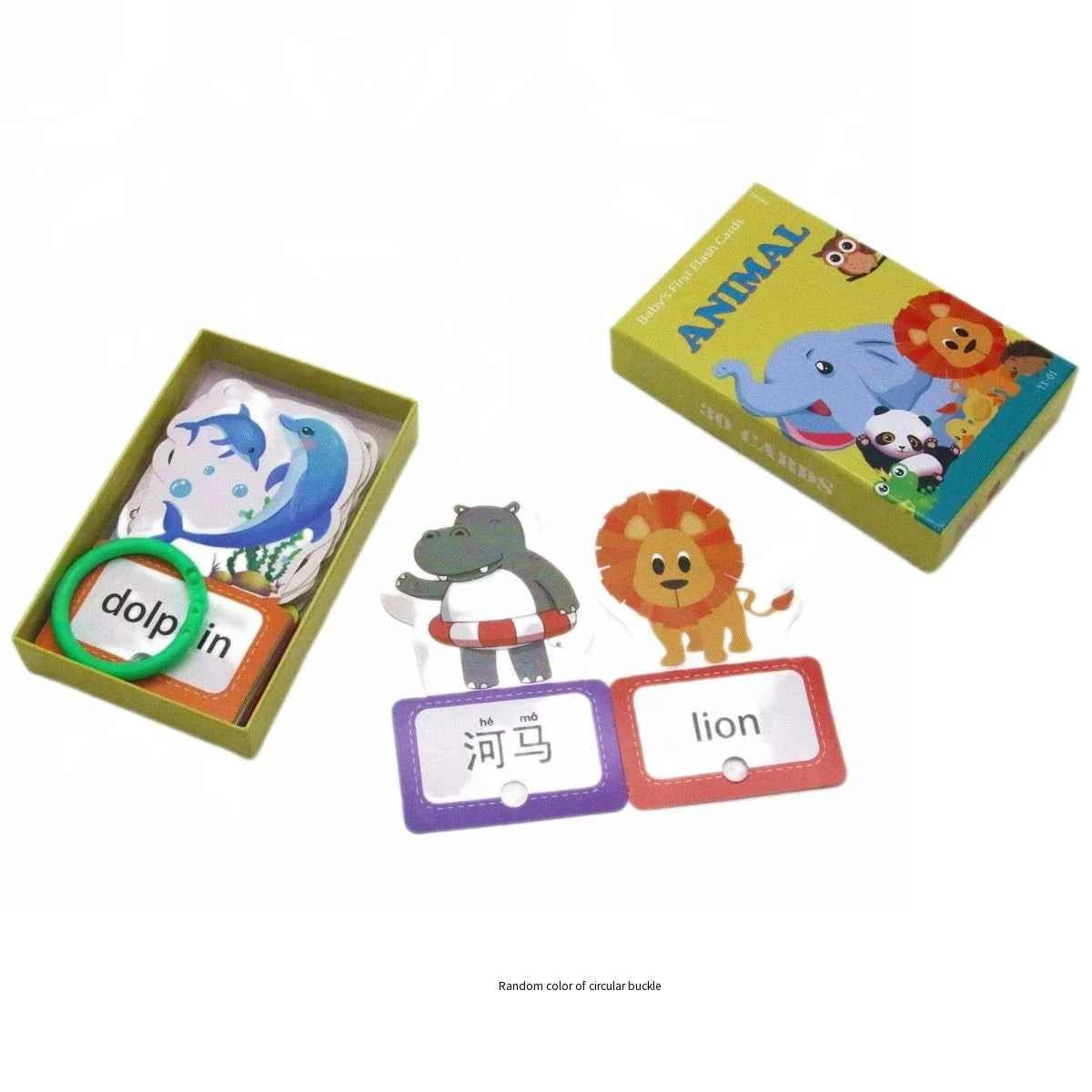 Cross border Chinese English puzzle enlightenment literacy early education card flash card with themes of animals, food