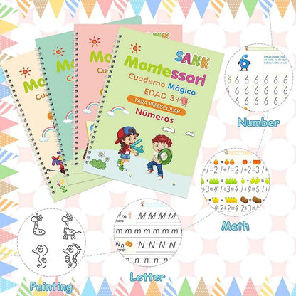 4 Books Montessori Magic Writing Book in Spanish Copybook Drawing Notebook Kids Learning Children Chinese Painting