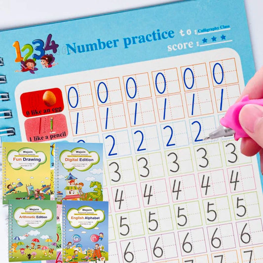 4 Books Reusable Copybook For Calligraphy Learn Alphabet Painting English Math Children Handwriting Practice Books Baby Toys