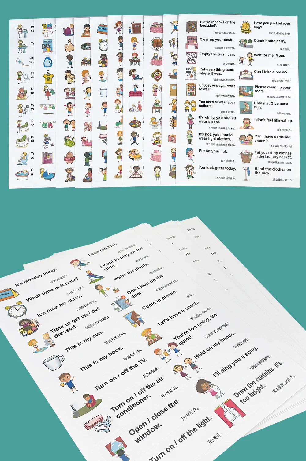200 Family Daily Routines Sentences Common English Chinese Situational Early Childhood Education Sticker Label for Kids Decor - LearnPlay Labs
