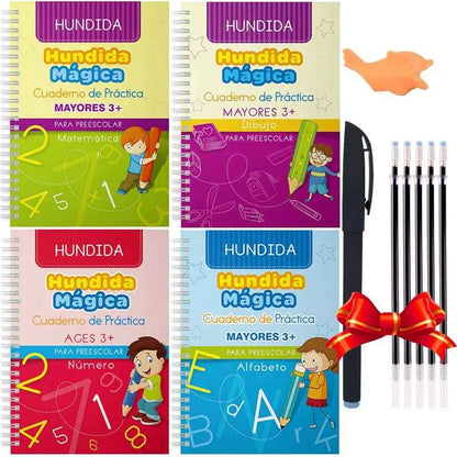 2025 4 Books/set English Sank Magic Practice Copybook French Number Tracing Book German Calligraphy Spanish Reusable Writing Tool