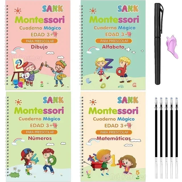 4pcs Portuguese Magic Practice Copybook Pen Preschools Kids Calligraphy Notebook Children Reusable  Writing Book Age 3-8