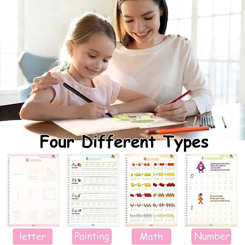 5x26cm Caligraphy Practice Book 4 Book/set German Mathematics Montessori Calligraphy Books for Kids Copy Reusable Educational