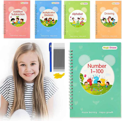 5 Books/Set Montessori Reusable Writing Paste Magic Handwriting Practice English Copybook For Calligraphy