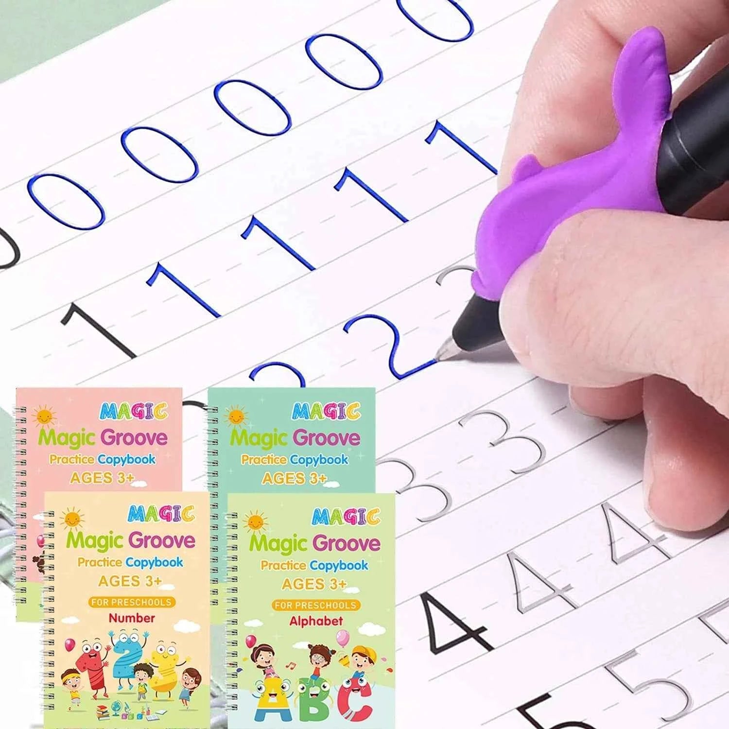 2025 4 Books/set English Sank Magic Practice Copybook French Number Tracing Book German Calligraphy Spanish Reusable Writing Tool