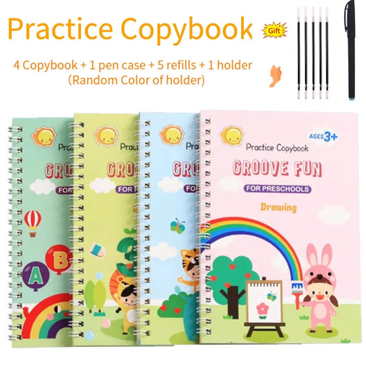 4 Practice Copy Books Children's Toy Writing Reusable Free Wiping English French Arabic Verison Option Writing Magic Copybooks