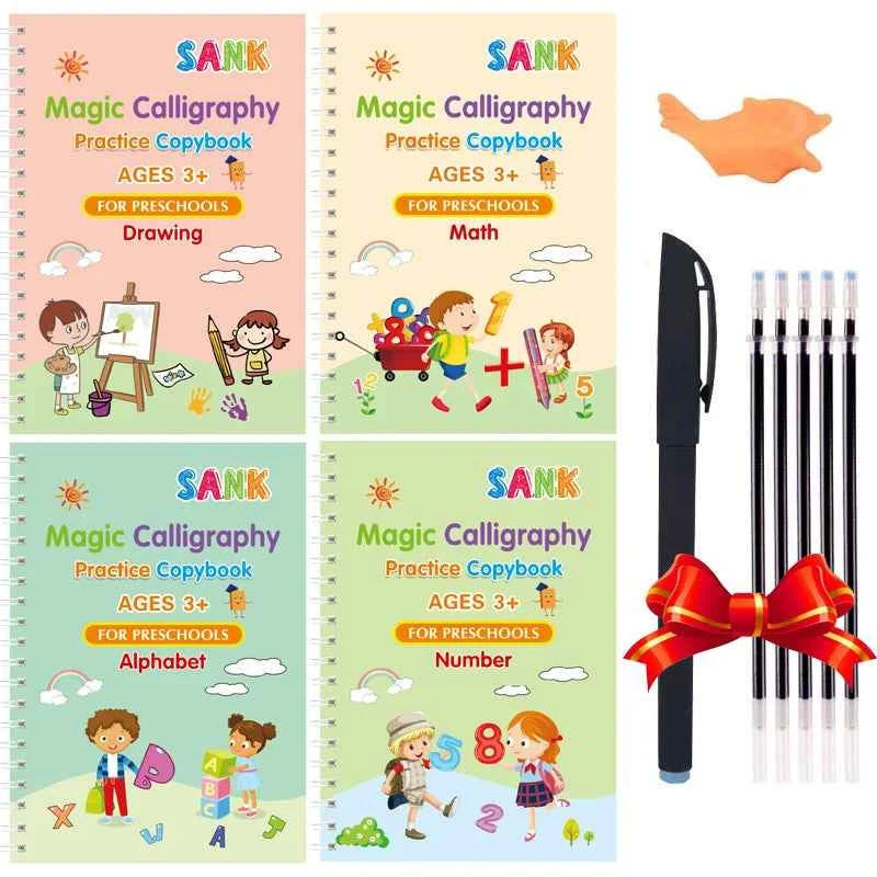 2025 4 Books/set English Sank Magic Practice Copybook French Number Tracing Book German Calligraphy Spanish Reusable Writing Tool