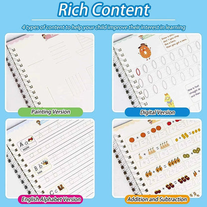 2025 4 Books/set English Sank Magic Practice Copybook French Number Tracing Book German Calligraphy Spanish Reusable Writing Tool