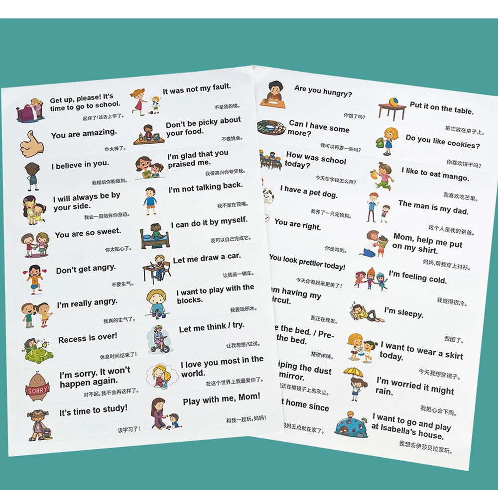 200 Family Daily Routines Sentences Common English Chinese Situational Early Childhood Education Sticker Label for Kids Decor - LearnPlay Labs