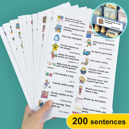 200 Family Daily Routines Sentences Common English Chinese Situational Early Childhood Education Sticker Label for Kids Decor - LearnPlay Labs