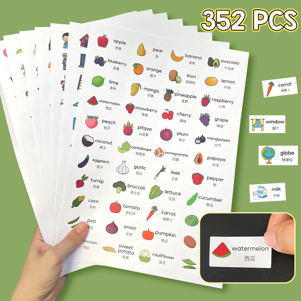 200 Family Daily Routines Sentences Common English Chinese Situational Early Childhood Education Sticker Label for Kids Decor - LearnPlay Labs