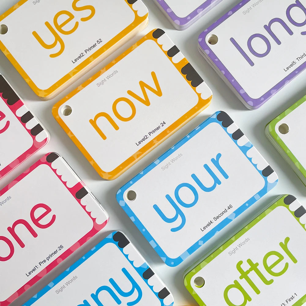 220 Cards Sight Words Flashcards with Pictures & Sentences, 5 Levels High Frequency Words, Vocabulary Building, Montessori - LearnPlay Labs